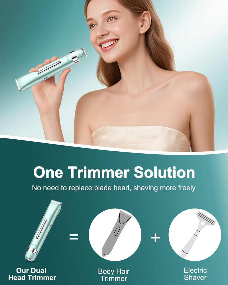 [Australia] - Electri Razors for Women, 2 in 1 Bikini Trimmer for Women Painless Bikini Shaver for Bikini, Underarm, Legs, Arms Waterproof, USB Rechargeable Facial Hair Trimmer Green 