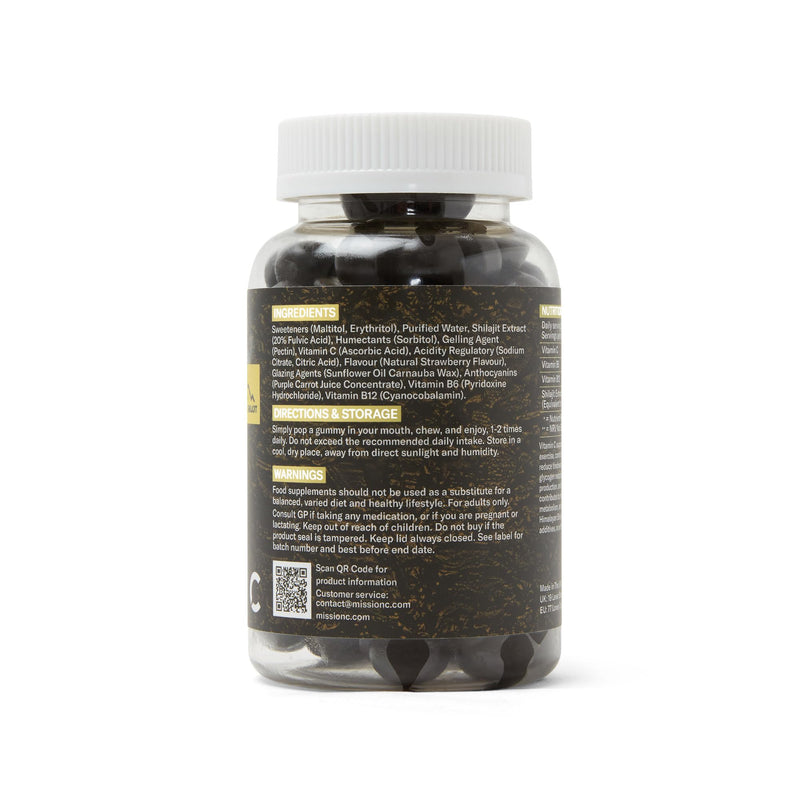 Shilajit Gummies - Pure, Himalayan - 14000 mg per Serving - High Grade - with Added Vitamin C, B6 and B12, Contains 85 Minerals, Immune System & Vitality Booster, Vegan - Lab Tested - Mission C