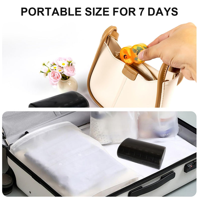 Weekly Pill Organizer 2 Time a Day，Pill Dispensers， Pill Box 7 Day with One-Side Large Opening Design for Easy Filling ，2 Times a Day AM/PM Pill Case, for Vitamins/Fish Oils (Black) Black+14