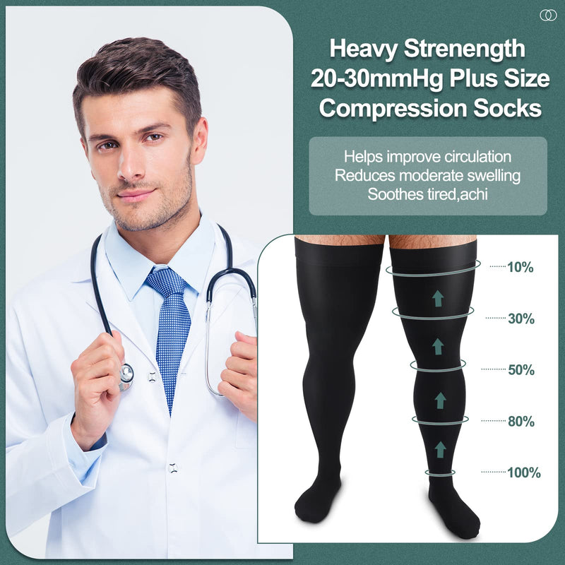 Zhanmai Thigh High Compression Socks 20-30 Mmhg Compression Stockings Thigh High Socks for Men Swelling Large Black