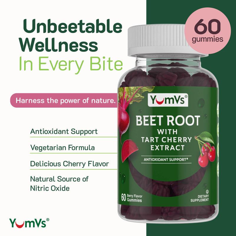 [Australia] - YumVs Beet Root Gummies with Tart Cherry Extract - Berry Flavor Beetroot Gummies - Beet Chews for Blood Circulation and Antioxidant Support - Red Beet Gummies (Berry 60 Count (Pack of 1)) Berry 60 Count (Pack of 1) 