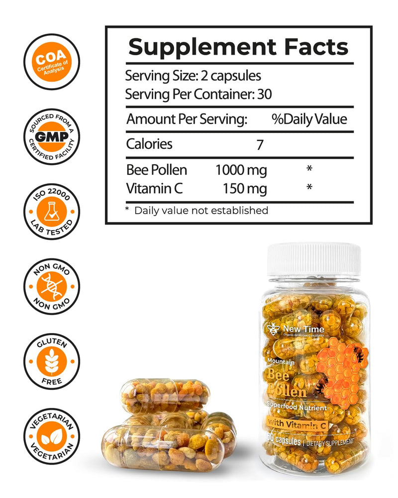 [Australia] - Bee Pollen Capsules ‚Äì Organic Supplement for Pregnancy Support, Energy, Vitality, Wellness, Rich in Vitamins, Immune & Nutrient Boost, Premium for Men & Women, 100% Pure & Natural for Breast Growth 60 Count (Pack of 1) 
