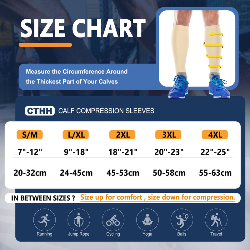 3 Pairs Calf Compression Sleeves for Women Men, Leg Compression Sleeve Calf Brace for Support Running Shin Splints A2-3 Pack Nude/Nude/Nude 4X-Large