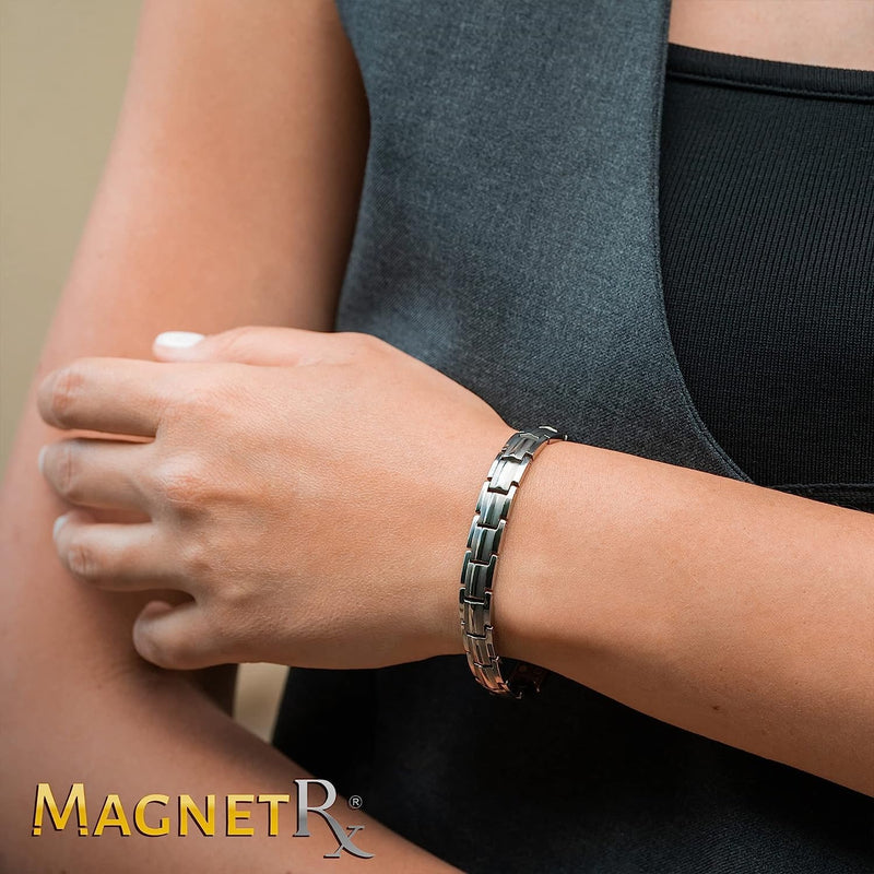 [Australia] - MagnetRX® Women's Ultra Strength Magnetic Bracelet - Effective Titanium Magnetic Bracelets for Women - Adjustable Bracelet Length with Sizing Tool for Perfect Fit (Silver) Silver 