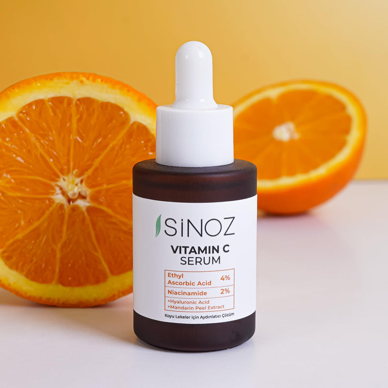 Sinoz Vitamin C Brightening Face Serum | With Hyaluronic Acid & Vitamin C%4 + Niacinamide%2 | Evens Skin Tone, Fades Dark Spots & Fine Lines | Lightweight & Fast Absorbing | 30 ml