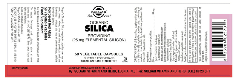 Solgar Oceanic Silica Vegetable Capsules, 25 Mg, 50 Count