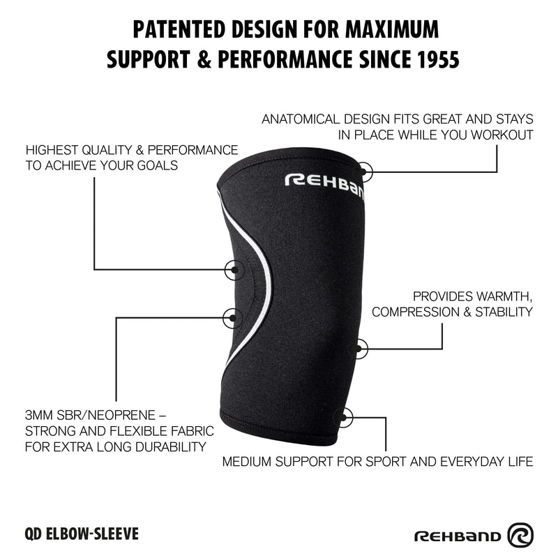 Rehband QD Elbow Sleeve 3mm Elbow Support Black Medium