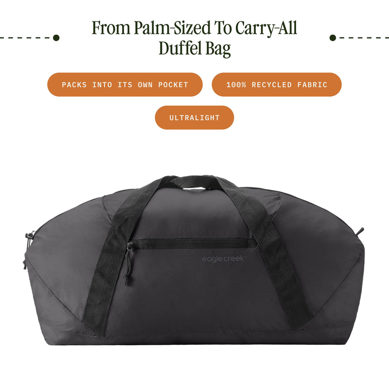 Eagle Creek Packable Duffel Bag, Black | Large Capacity Portable Duffel Bag, Easy to Store, Ultralight and Minimalist, Travel Essential