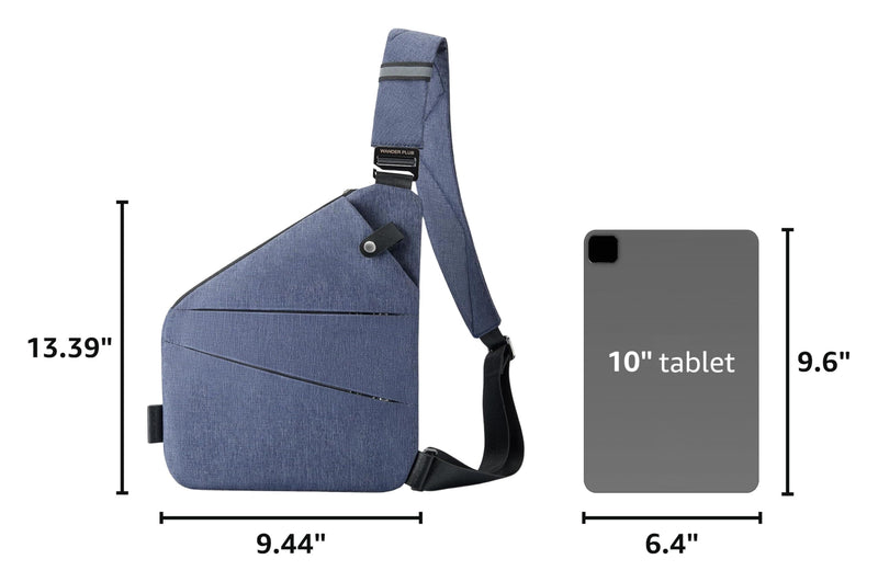 WANDER PLUS® Anti Theft Crossbody Travel Bag for Women Men, Multi-Pocket Crossbody Bag, Slim Sling Bag Blue