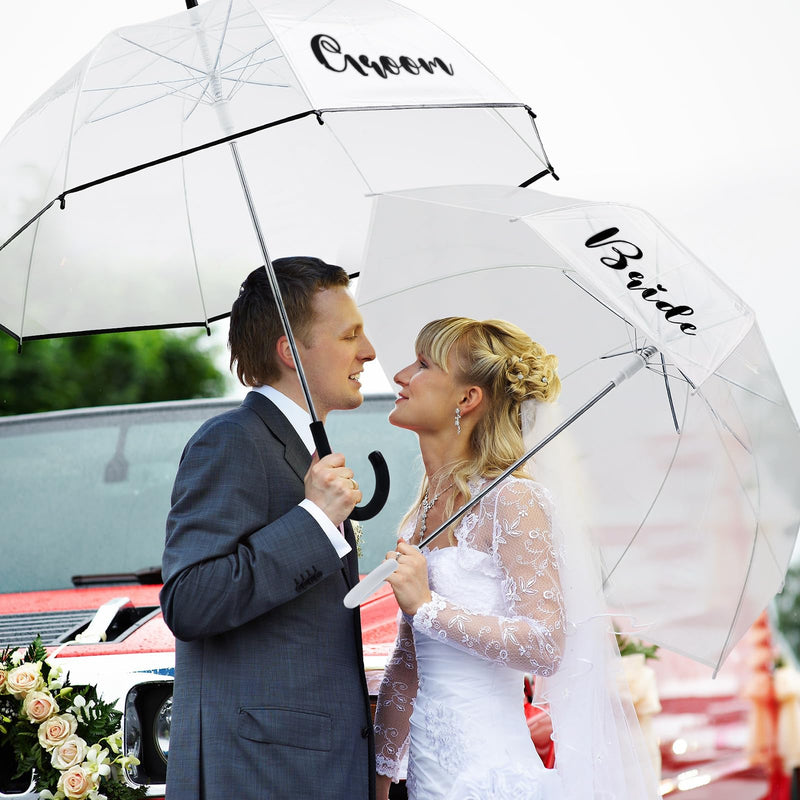 2 Clear Wedding Umbrellas, Large Bubble Wedding Umbrella for Bride and Groom with J Hook Handle Lightweight Bridal Umbrellas for Weddings Rain Outdoor Ceremony