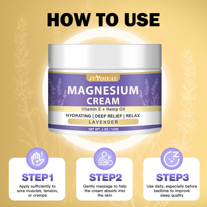 Magnesium Cream – Topical Magnesium Lotion with Lavender, Hemp Seed Oil, Vitamin E & Shea Butter – Relaxation Formula – Safe for Kids & Adults – 4 oz