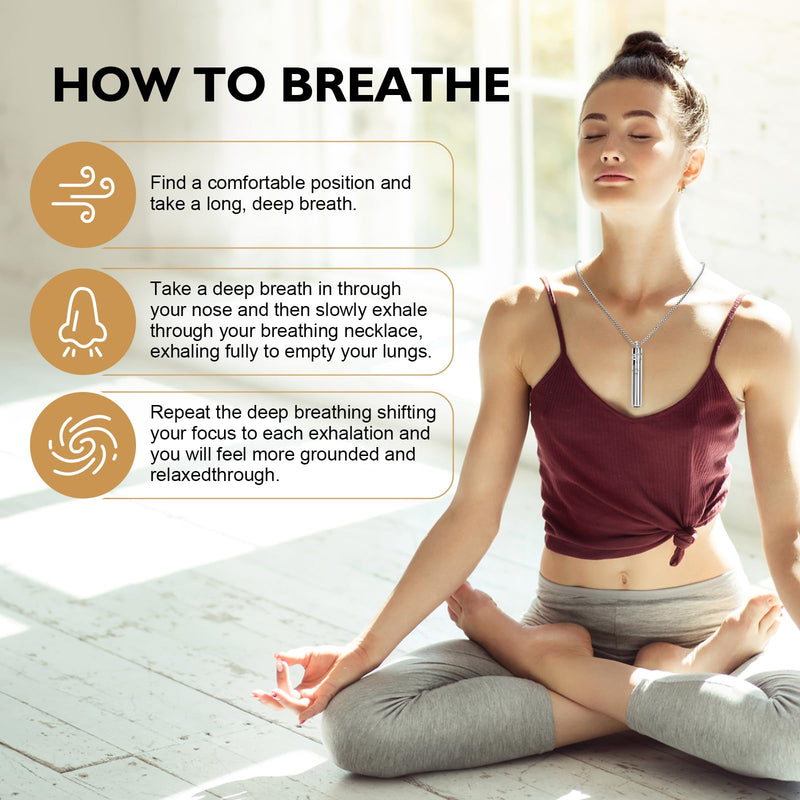 [Australia] - 528 Hz Breathing Necklace, Meditation Necklace, with Diffuser, Anxiety and Stress Relief Through Breath Frequency Sound Therapy and Aromatherapy, Silver 