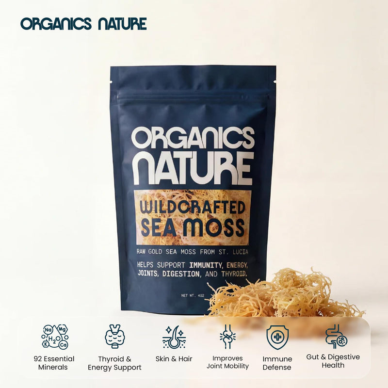ORGANICS NATURE Raw Wildcrafted Sea Moss, 4 oz | Organic Wildcrafted & Non-GMO Certified, Dr Sebi Approved, Make 5 Jars of Sea Moss Gel