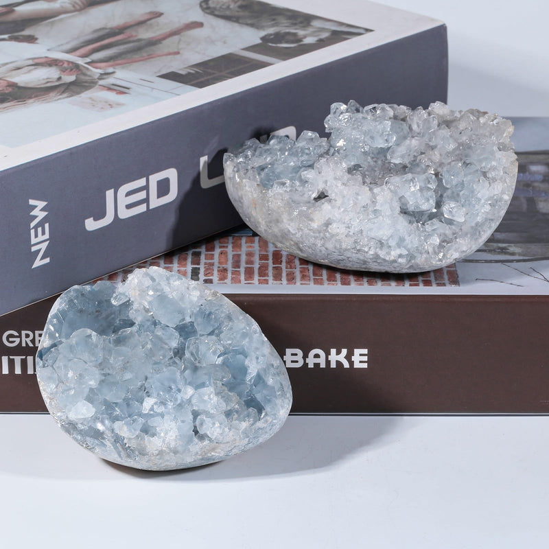 Rockcloud Natural Raw Blue Celestite 0.70-0.99 lb Healing Crystal Cluster | Irregular Geode Home Decoration Gemstone Specimen, for Meditation, Office Decor, Desk Ornament