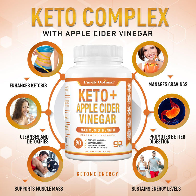 [Australia] - Purely Optimal Keto BHB + Apple Cider Vinegar Capsules with The Mother - Keto Diet Support, BHB Exogenous Ketones for Ketosis, Energy & Focus - Keto ACV Supplement for Women & Men - 90 capsules 