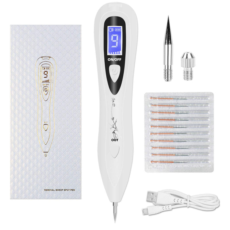[Australia] - Mole Removal - VOONEEN Mole Removal Professional Beauty Pen, with 9 Strength Levels for Face and Body, Removal of Warts, Nevus, Birthmarks, with USB Rechargeable (White) White 