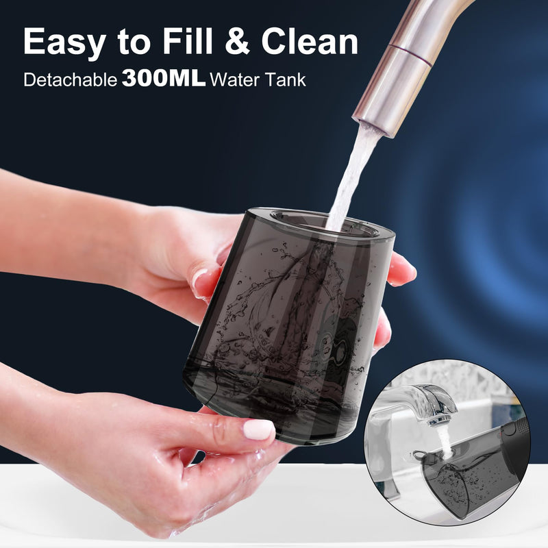 [Australia] - Water Dental Flosser Pick for Teeth: 4 Modes Cordless Portable Water Flossers Teeth Cleaner Rechargeable 300ML IPX7 Waterproof Oral Irrigator Flossing Cleaning Picks for Home Travel Black 