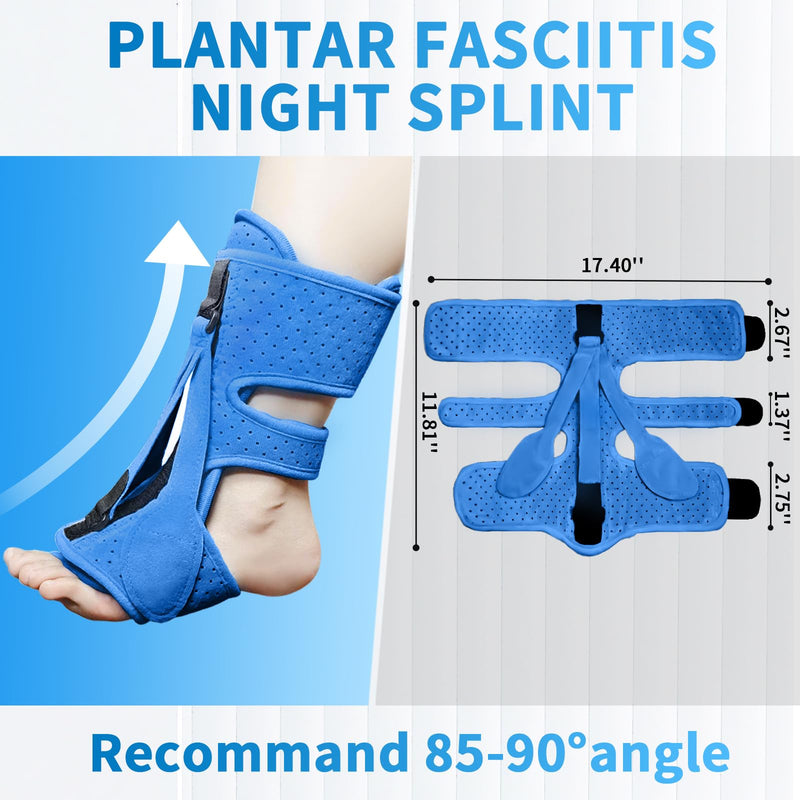 [Australia] - Plantar Fasciitis Night Splint, Adjustable Planter Facetious Orthotic Brace for Pain Relief, 3 straps Drop Foot Universal Size, Day Night Achilles Tendonitis & Heel Spur Relief for Women Men, Blue 