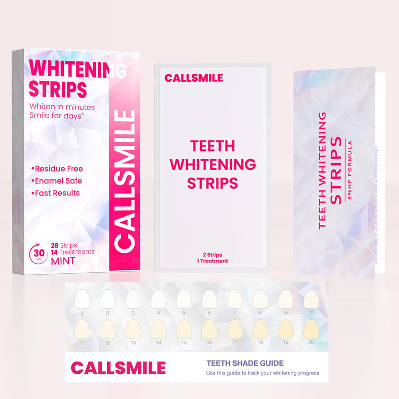 [Australia] - CALLSMILE Teeth Whitening Strips - 14 Treatments Enamel Safe, Professional Teeth Whitening with Non-Slip Dry Strip Technology, Deep Stains Removal, No Sensitivity, Mint (28 Strips) 