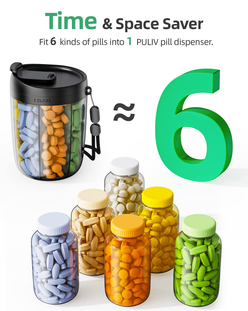 [Australia] - Large Supplement Organizer Bottle, Holds Plenty of Vitamins in 1 Monthly Pill Dispenser with Anti-Mixing & Wide Openings Design, Easy to Retrieve Meds, includes 20 Pcs Stick-on Labels Black 