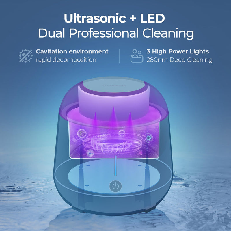 [Australia] - Ultrasonic Retainer Cleaner Machine: 45kHz Medium Frequency Stain Away Plus Sonic Cleaner with Three Professional LED Lights for Denture Dental Jewelry Ring Mouth Night Guard Aligner 