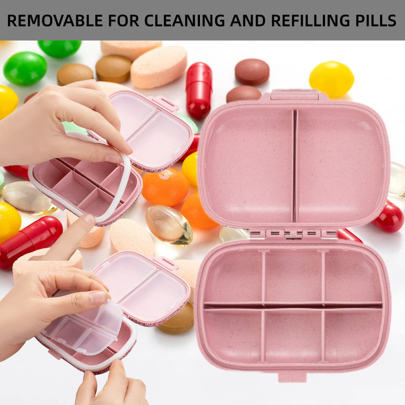 Cute Pill Organizer Small Bling Pill Case for Purse Medicine Vitamin Container Holder Daily Pill Box Container for Women Travel Medicine Kit(Pink) Pink