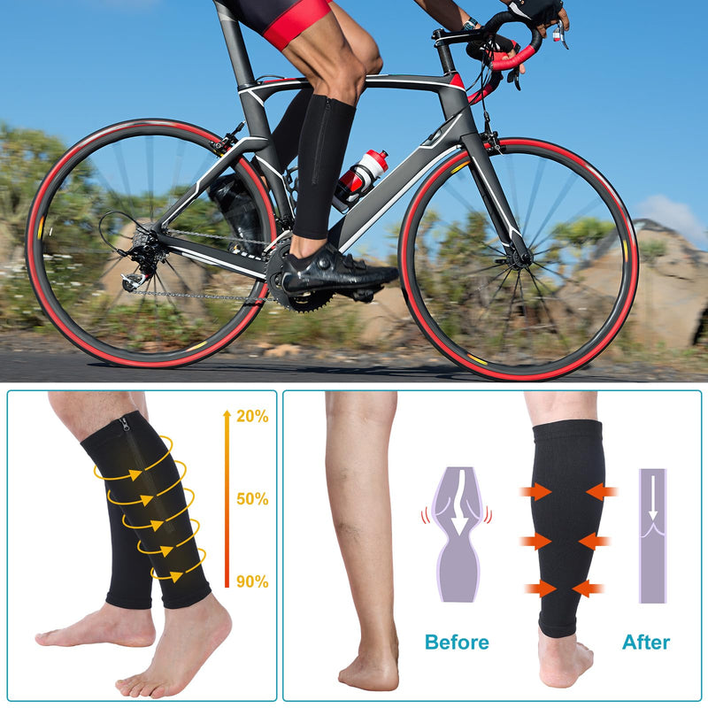 3 Pairs Calf Compression Sleeve with Zipper 20-30mmhg Leg Compression Sleeve Calf Brace Zipper Socks No Foot Sleeves for Men Women Support Running Shin Splints