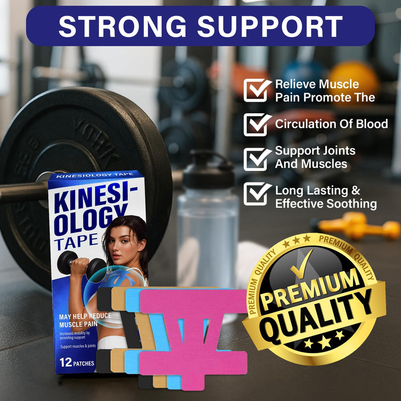 12 PCS Kinesiology Tape for Shoulder,Shoulder Pain Relief Tape, Original Cotton Knee Pain Relief Tape, Flexible and Durable Athletic Tape for Pain Support and Muscle Movement 12 PCS