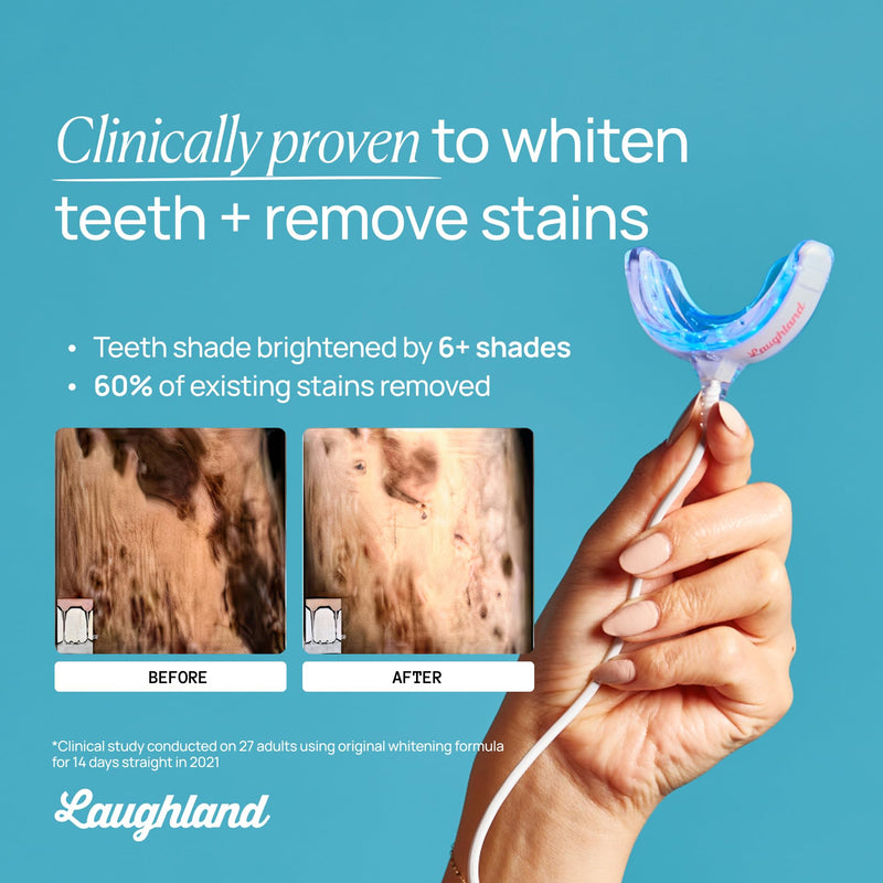 Laughland Original Teeth Whitening Kit, Phone-Powered LED Mouthpiece & 3 Whitening Gel Syringes, 8% Hydrogen Peroxide, Aloe Vera & Mint, for Sensitive Teeth, At-Home Dental Care, 6+ Treatments 1 Count (Pack of 1)