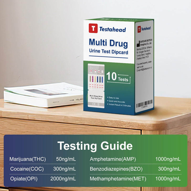 [Australia] - Drug Test Kit 10 Pack, Home Drug Tests, 6 Panel Drug Test Urine, Tests for Marijuana (THC),COC,OPI 2000,AMP,BZO,MET 