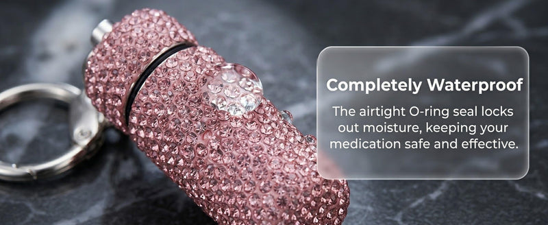 Portable Keychain Pill Case - Shiny Aluminum Alloy Medicine Container with Keychain, Waterproof & Moisture-resistant for Vitamins, Travel, Emergency First Aid White