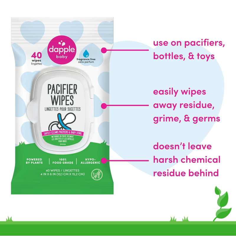 [Australia] - Dapple Pacifier Wipes, for Baby and Toddlers, Diaper Bag Essentials, Fragrance Free 40 Ct, Pack of 3 