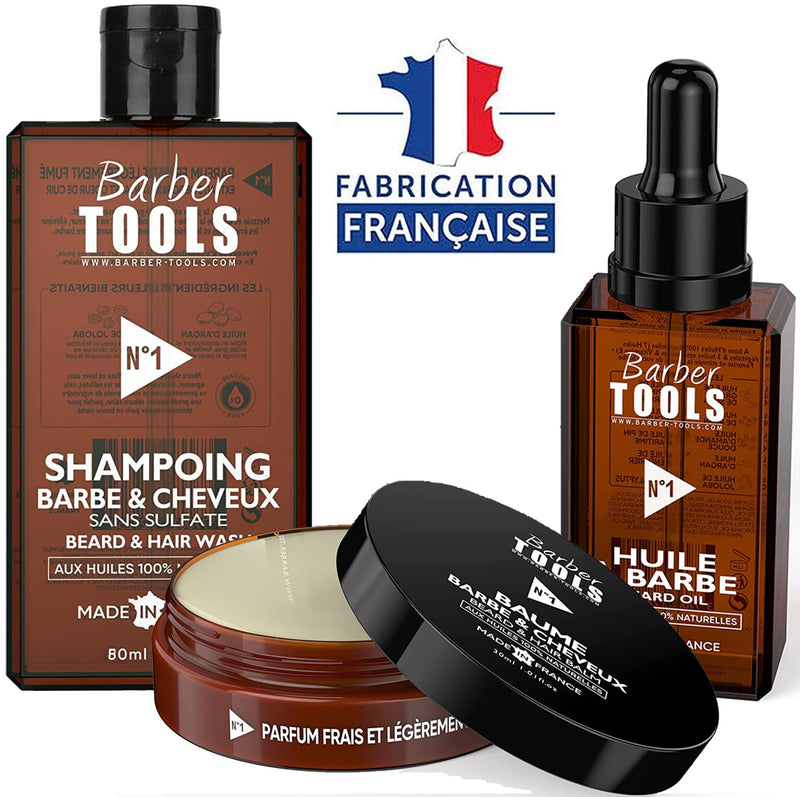 [Australia] - ✮ BARBER TOOLS ✮ Cosmetic beard set - 30ml beard oil + beard balm 30ml + beard shampoo 80ml | For grooming and beard care - MADE IN FRANCE 