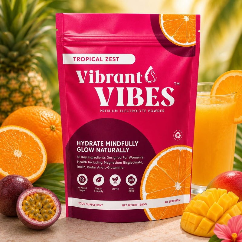 Vibrant Vibes Women’s Electrolyte Powder – Clean Daily Hydration | Zero Sugar, Magnesium, B & C Vitamins | Vegan Electrolytes | 280g Pouch – 40 Servings, Tropical Zest Flavour.