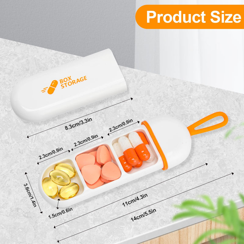 Toplive 2 Pack Travel Pill Organizer, Portable Pill Container Mini Daily Pill Organizer, Small Pill Case Travel Medicine Organizer Pocket Vitamin Supplement Fish Oil Box, White Orange & White Grey White Orange + White Gray