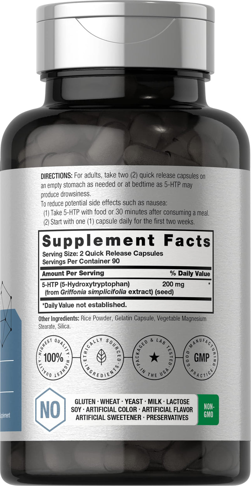 [Australia] - Horbäach 5HTP 200mg Capsules | 180 Count | Griffonia Simplicifolia | 5HTP Extra Strength Supplement | Non-GMO, Gluten Free | 5 Hydroxytryptophan 180 Count (Pack of 1) 