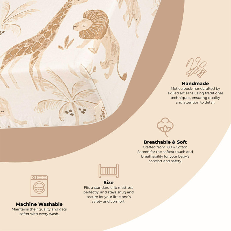 [Australia] - Crane Baby Crib Sheet, Safari Animal Crib Sheets for Boys and Girls, Soft 100% Cotton Sateen Baby Crib Sheets, Jungle Nursery Decor Toddler Sheets, Gender Neutral Baby Gift, Baby Sheets for Crib 