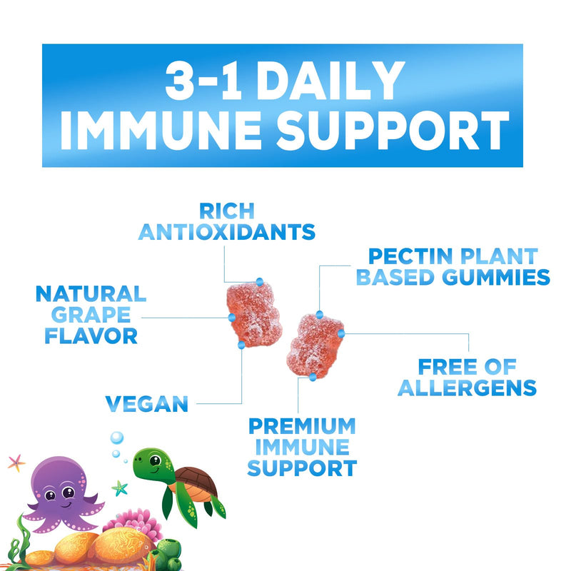Kids Immune Support Supplement Gummies - Daily Childrens Vitamins C, Zinc & Echinacea - Gummy for Kids Immune Support, Ages 4 and Up, Natural Berry Flavor, Non-GMO, Gluten-Free & Vegan - 120 Gummies 120 Count (Pack of 1)