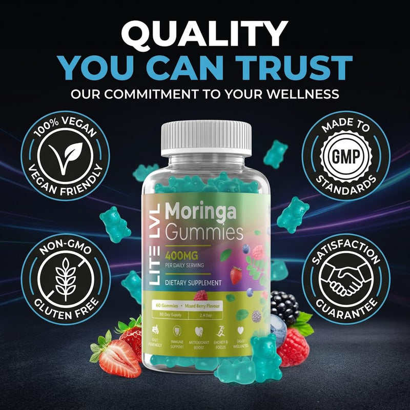 Moringa Gummies x 60 | Daily Wellness Support | Plant Based Superfood Gummies | Easy Wellness with Moringa Leaf | Powerful Antioxidants | Mixed Berry Flavour | 30 Days Supply |