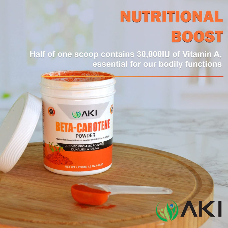 [Australia] - AKI Beta Carotene 10% Powder (1.5Oz, 42.52G) Highly Concentrated flavouring Fount of Vitamin A, May Helps to Support Body Functions, Skin, Immune System, and Eye | GMO Free & Vegan Friendly 