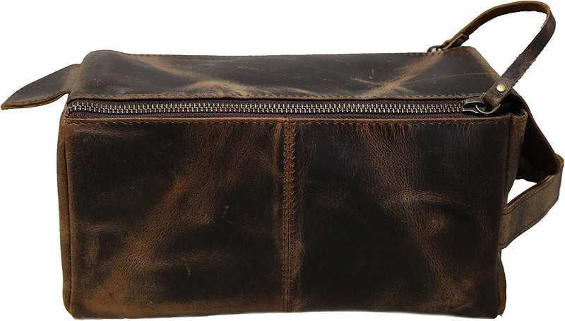 Men's Genuine Leather Toiletry Bag Waterproof Dopp Kit Shaving Bags And Grooming For Travel Groomsmen Gift Men Women Hanging Zippered Makeup Bathroom Cosmetic Pouch Case Make Up kit