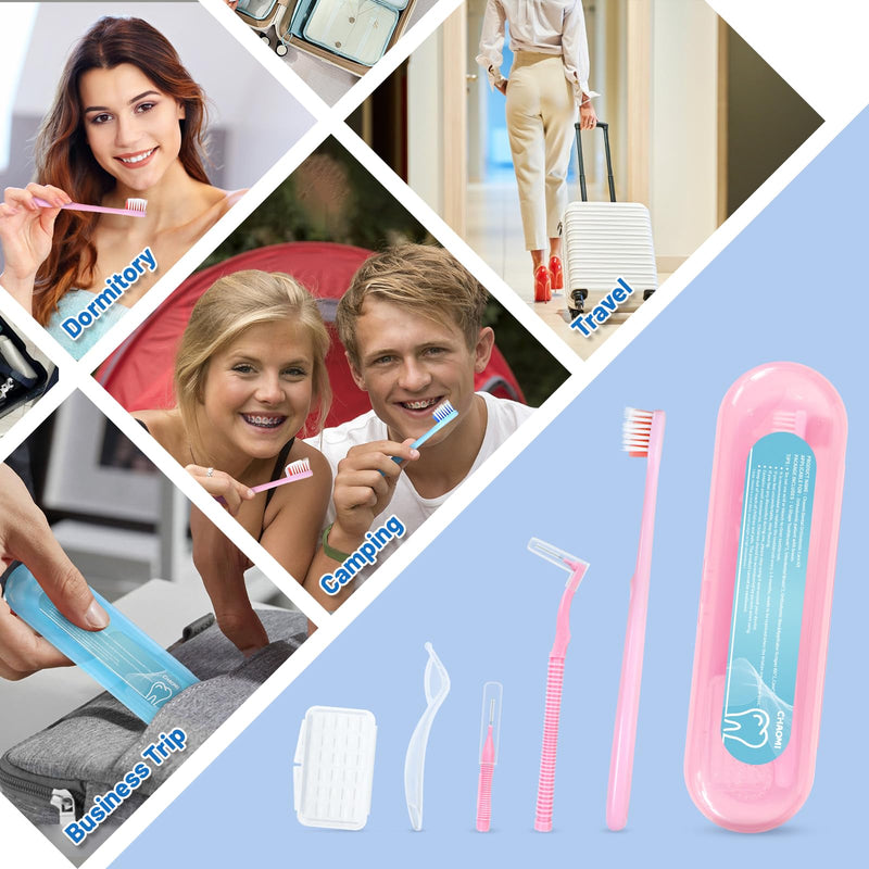[Australia] - Orthodontic Care Travel Kit | V-Shape Toothbrush with Soft Bristles, Interdental Brushes, Orthodontic Wax, and Breathable Case | Portable Dental Kit for Braces and Aligners（BLUE） Blue Brace Care Kit 