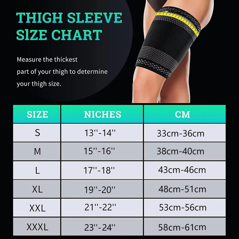 [Australia] - ABYON Thigh Brace for Men and Women Pack of 2, Thigh Compression Breathable Non-Slip for Hamstring, Quad, Groin Pain, Torn Muscle Fiber, Cramps L Black 