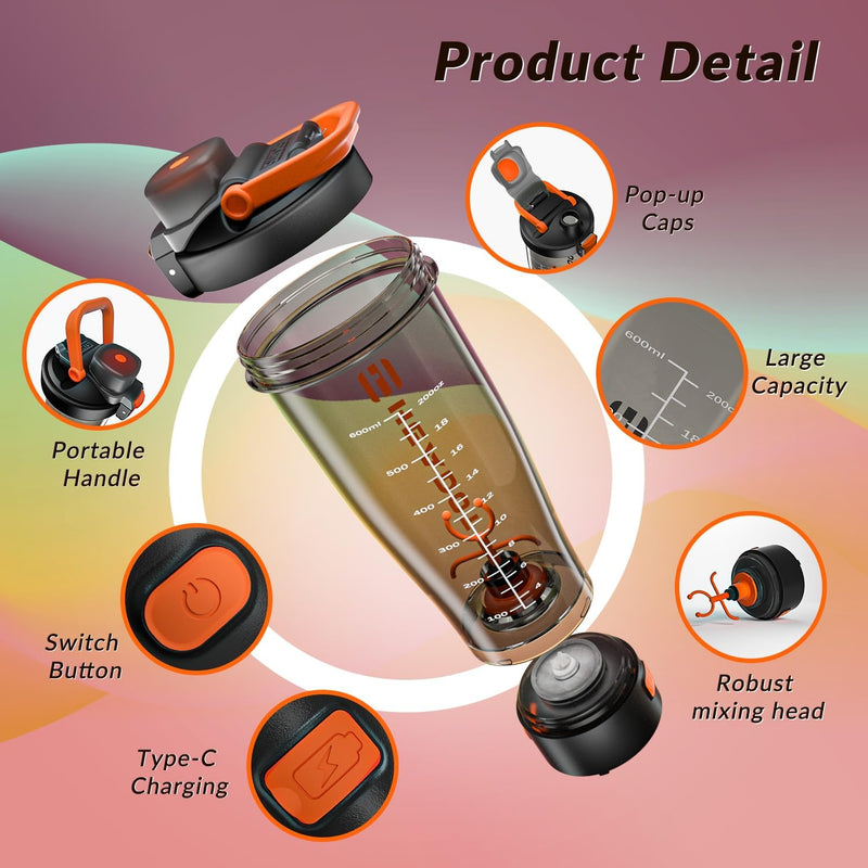 [Australia] - HeaDot Electric Protein Shaker Bottle, Shaker Cup for Protein Shakes and Meal Replacement Shakes, Rechargeable Type C Blender Bottles, BPA Free, Made from Tritan, 680ml 