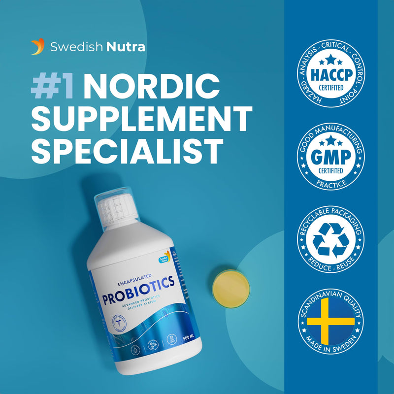 Swedish Nutra - Probiotics - Pack of 500 ml, 33 Day Supply of Probiotic Supplements I 100% Natural Lemon Flavour | Vegan and Gluten-Free