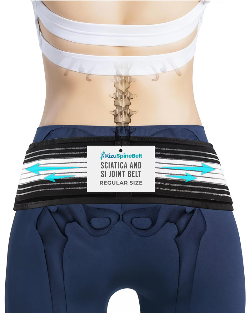 [Australia] - Kizu Relief Belt Sciatica Pain Relief Devices Lower Back Brace, and SI Joint Support ‚Äì Adjustable Back Support Belt for Sciatic Pain Men & Women, Hip Compression Wrap (Regular, Plus) (Hip Size 30-47 Inches) Regular (Hip Size 30-47 Inches) 