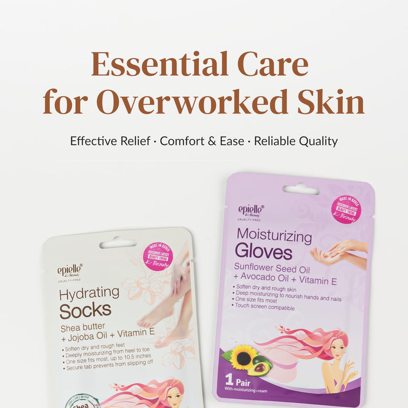 [Australia] - Epielle Hydrating & Moisturizing Hand & Foot Masks 12 Pairs, Relieve and Soften Dry Hands & Cracked Heels with Shea Butter & Sunflower Seed Oil, Korean Skin Care, Spa Set, Self Care Gifts for Women Hydrating & Moisturizing Gloves & Socks 