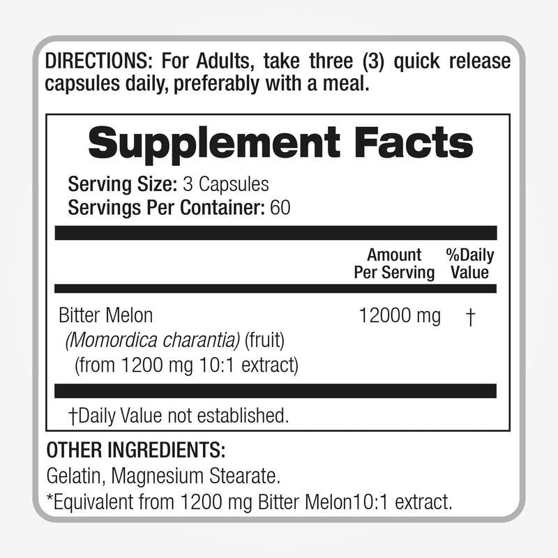 [Australia] - FITO MEDIC'S Lab | Bitter Melon Extract 600 mg (20:1 Concentrate) per 3-Capsule Serving | Derived from 12,000 mg Whole Fruit | 180 Count 