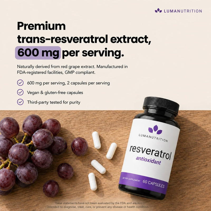 Luma Nutrition Pure Resveratrol Supplement - Antioxidant - 60 Capsules 60 Count (Pack of 1)
