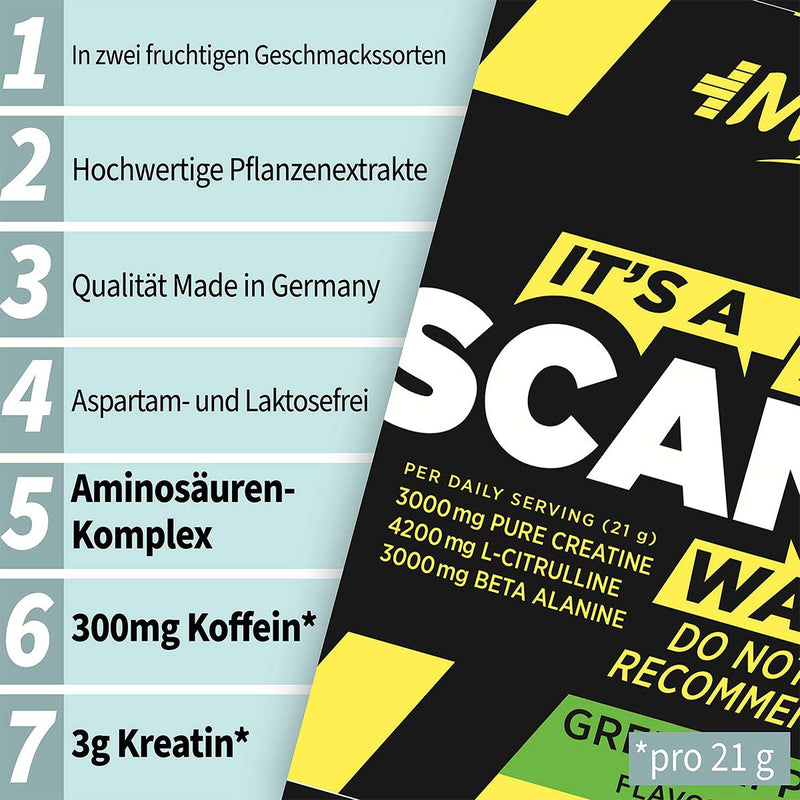 [Australia] - My Supps Scandal Pre Workout Booster 420g Watermelon - Pump Training Booster Powder with Caffeine, Citrulline & Creatine - Training Fitness Booster High Dose, Made in Germany 
